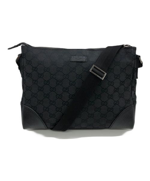 GUCCI（グッチ）GUCCI (グッチ) キャンバスショルダーバッグ ブラックの古着・服飾アイテム