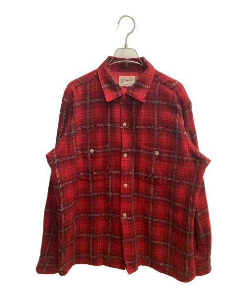 TOWN CRAFT（タウンクラフト）TOWN CRAFT (タウンクラフト) オープンカラーシャツ ブラック×レッド サイズ:Lの古着・服飾アイテム