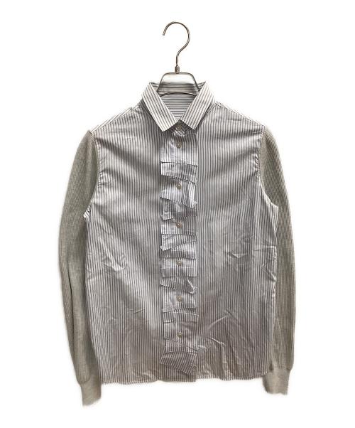 Maison Margiela（メゾンマルジェラ）Maison Margiela (メゾンマルジェラ) スリーブ切替フリルシャツ ブルー×ホワイト サイズ:SIZE 40の古着・服飾アイテム