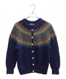 Danspun（ダンスパン）の古着「ノルディックニットカーディガン」｜ネイビー×ブラウン