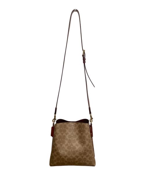 COACH（コーチ）COACH (コーチ) ウィロウ バケット バッグ シグネチャー キャンバス ブラウン×ボルドーの古着・服飾アイテム