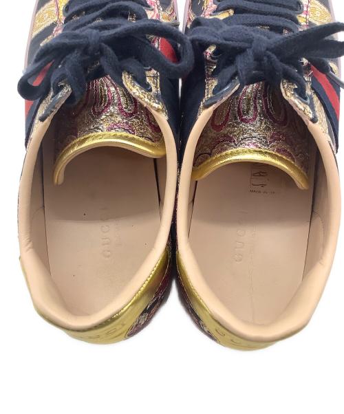 GUCCI（グッチ）GUCCI (グッチ) ジャガードフラワースニーカー パープル×ゴールド サイズ:SIZE 36 1/2の古着・服飾アイテム