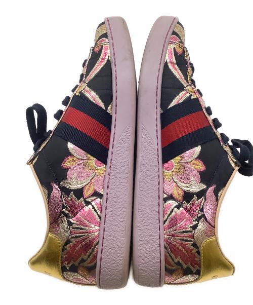 GUCCI（グッチ）GUCCI (グッチ) ジャガードフラワースニーカー パープル×ゴールド サイズ:SIZE 36 1/2の古着・服飾アイテム