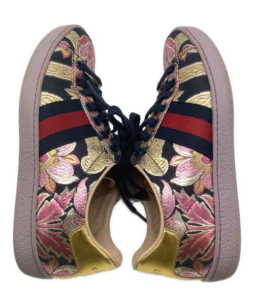 GUCCI（グッチ）GUCCI (グッチ) ジャガードフラワースニーカー パープル×ゴールド サイズ:SIZE 36 1/2の古着・服飾アイテム