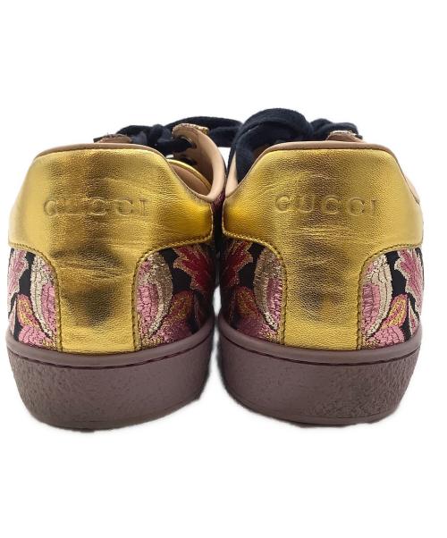 GUCCI（グッチ）GUCCI (グッチ) ジャガードフラワースニーカー パープル×ゴールド サイズ:SIZE 36 1/2の古着・服飾アイテム