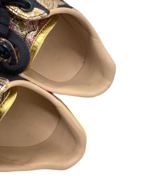 GUCCI（グッチ）GUCCI (グッチ) ジャガードフラワースニーカー パープル×ゴールド サイズ:SIZE 36 1/2の古着・服飾アイテム