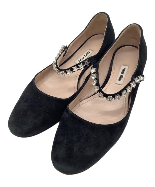 MIU MIU（ミュウミュウ）MIU MIU (ミュウミュウ) ビジューストラップパンプス ブラック サイズ:36 1/2の古着・服飾アイテム