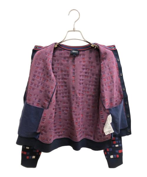 ARMANI JEANS（アルマーニジーンズ）ARMANI JEANS (アルマーニジーンズ) ニットカーディガン ネイビー×レッド サイズ:SIZE 38の古着・服飾アイテム