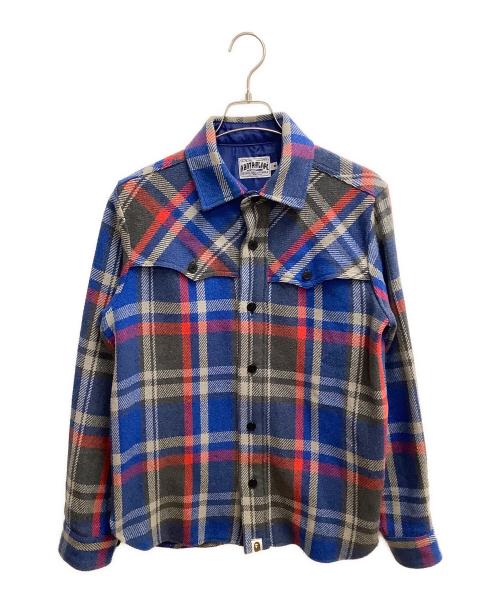 A BATHING APE（ア ベイシング エイプ）A BATHING APE (ア ベイシング エイプ) 長袖シャツ ブルー×レッド サイズ:SIZE Mの古着・服飾アイテム
