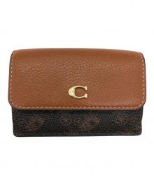 COACH（コーチ）の古着「エッセンシャルミニトライフォールドウォレット・ホースアンドキャリッジプリント」｜ブラウン