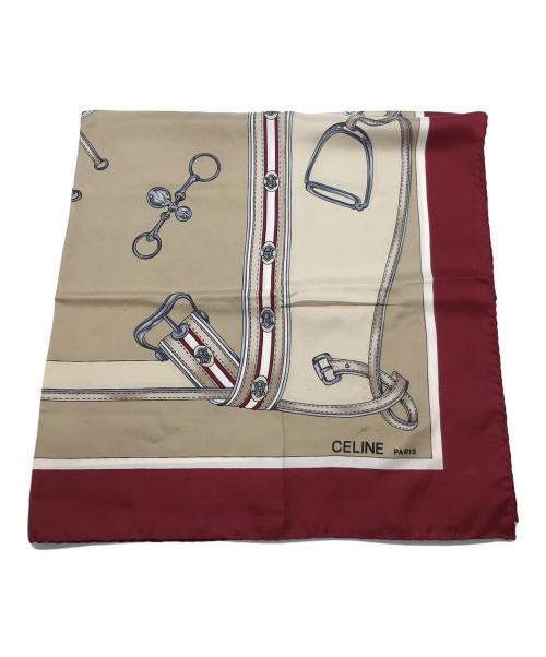 CELINE（セリーヌ）CELINE (セリーヌ) シルクスカーフ ベージュ×レッドの古着・服飾アイテム