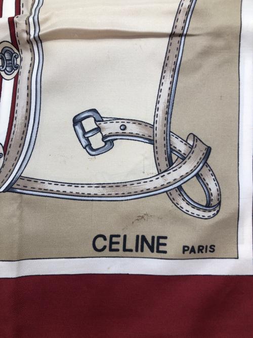 CELINE（セリーヌ）CELINE (セリーヌ) シルクスカーフ ベージュ×レッドの古着・服飾アイテム
