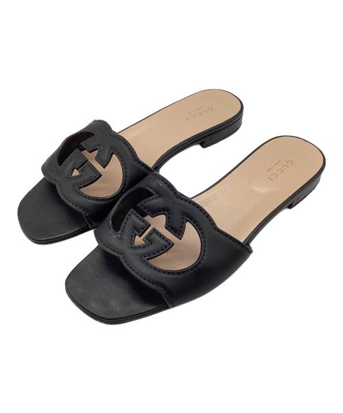 GUCCI（グッチ）GUCCI (グッチ) インターロッキングG カットアウト　スライドサンダル ブラック サイズ:SIZE 23.5cmの古着・服飾アイテム