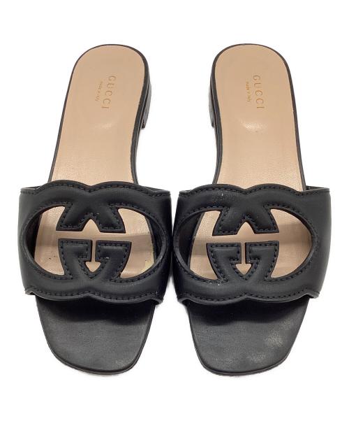 GUCCI（グッチ）GUCCI (グッチ) インターロッキングG カットアウト　スライドサンダル ブラック サイズ:SIZE 23.5cmの古着・服飾アイテム