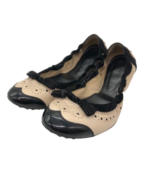 TOD'S（トッズ）TOD'S (トッズ) バレエパンプス ベージュ×ブラック サイズ:SIZE 23cmの古着・服飾アイテム