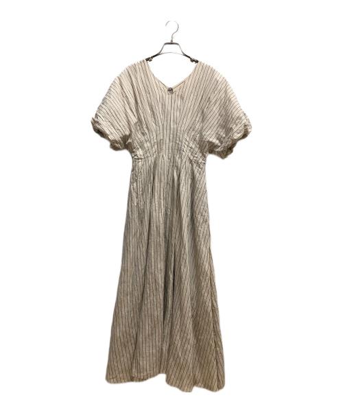 FRAY ID（フレイ アイディー）FRAY ID (フレイ アイディー) Vネックウエストタックワンピース ベージュ×ブラック サイズ:SIZE 1の古着・服飾アイテム