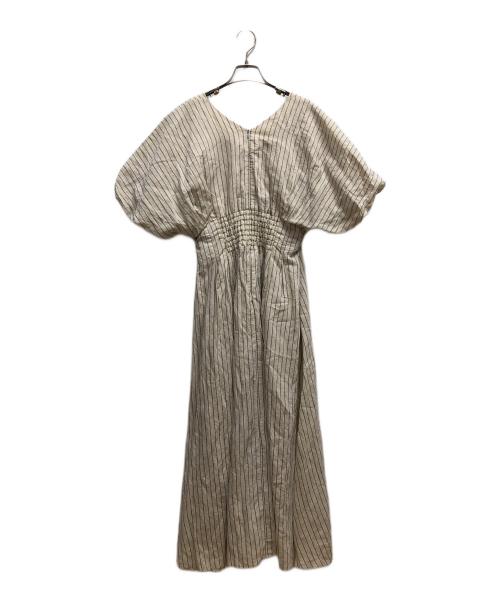 FRAY ID（フレイ アイディー）FRAY ID (フレイ アイディー) Vネックウエストタックワンピース ベージュ×ブラック サイズ:SIZE 1の古着・服飾アイテム