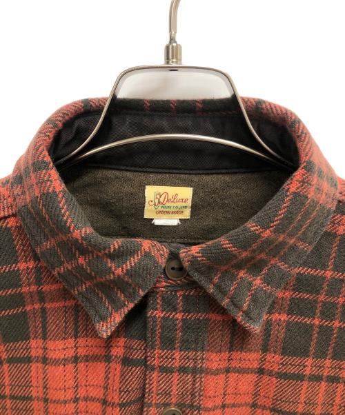 Deluxeware（デラックスウェア）Deluxeware (デラックスウェア) TWIST BUFFALO CHECK ネルシャツ オレンジ×グレー サイズ:実寸参照の古着・服飾アイテム