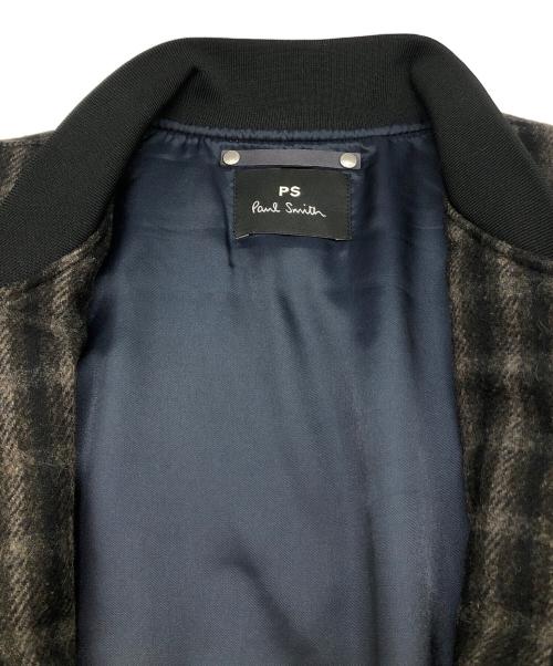 PAUL SMITH（ポールスミス）PAUL SMITH (ポールスミス) ウールチェックフライトジャケット レザー切替ジャケット ブラウン×ブラック サイズ:SIZE Mの古着・服飾アイテム