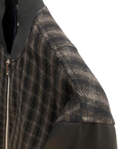 PAUL SMITH（ポールスミス）PAUL SMITH (ポールスミス) ウールチェックフライトジャケット レザー切替ジャケット ブラウン×ブラック サイズ:SIZE Mの古着・服飾アイテム