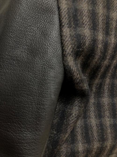 PAUL SMITH（ポールスミス）PAUL SMITH (ポールスミス) ウールチェックフライトジャケット レザー切替ジャケット ブラウン×ブラック サイズ:SIZE Mの古着・服飾アイテム