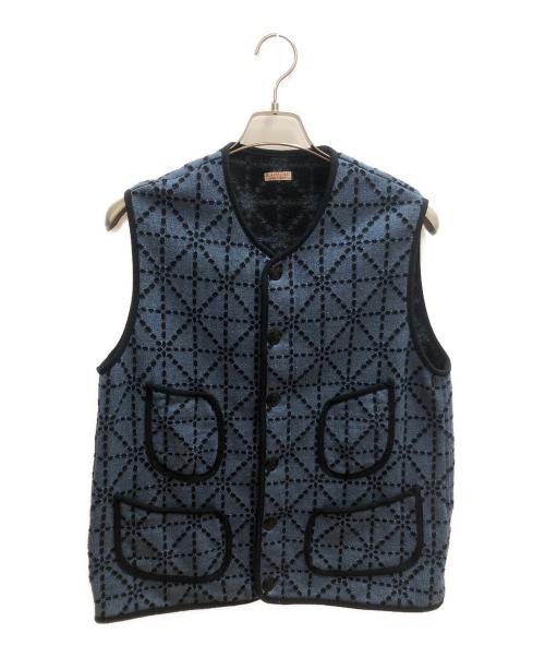 KAPITAL（キャピタル）KAPITAL (キャピタル) 道着刺し子 ビーチ裏毛ベスト ブルー×ネイビー サイズ:SIZE XLの古着・服飾アイテム