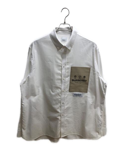 BURBERRY LONDON（バーバリーロンドン）BURBERRY LONDON (バーバリーロンドン) ロゴラベルアップリケ長袖シャツ ホワイト サイズ:SIZE XXLの古着・服飾アイテム