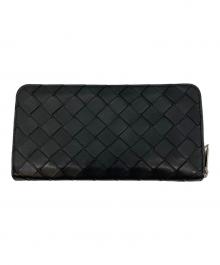 BOTTEGA VENETA（ボッテガベネタ）の古着「イントレチャート ジップアラウンドウォレット ラウンドファスナー長財布」｜ブラック×オレンジ