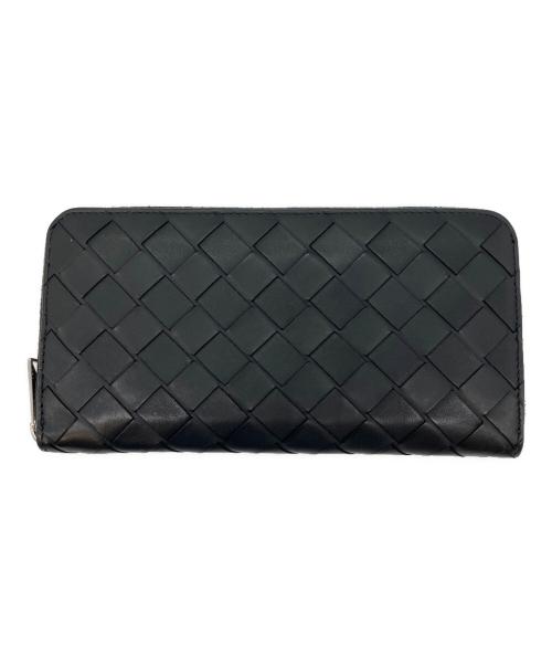 BOTTEGA VENETA（ボッテガベネタ）BOTTEGA VENETA (ボッテガベネタ) イントレチャート ジップアラウンドウォレット ラウンドファスナー長財布 ブラック×オレンジの古着・服飾アイテム