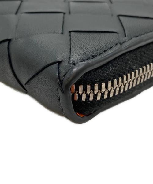 BOTTEGA VENETA（ボッテガベネタ）BOTTEGA VENETA (ボッテガベネタ) イントレチャート ジップアラウンドウォレット ラウンドファスナー長財布 ブラック×オレンジの古着・服飾アイテム