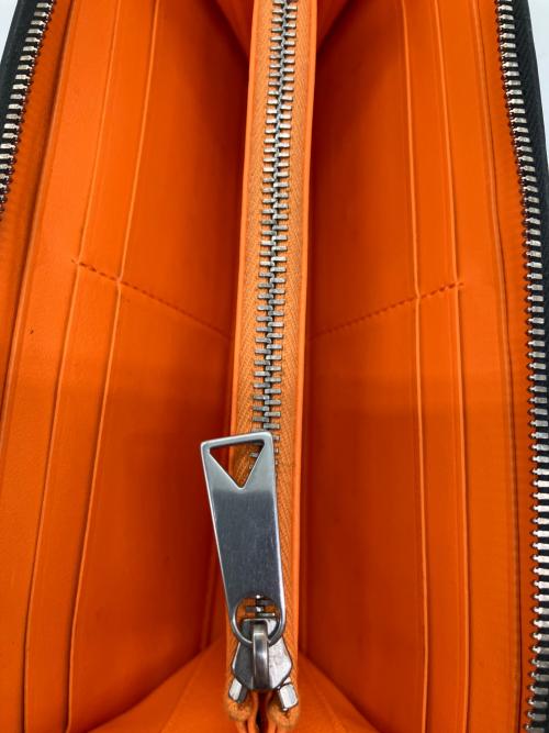 BOTTEGA VENETA（ボッテガベネタ）BOTTEGA VENETA (ボッテガベネタ) イントレチャート ジップアラウンドウォレット ラウンドファスナー長財布 ブラック×オレンジの古着・服飾アイテム