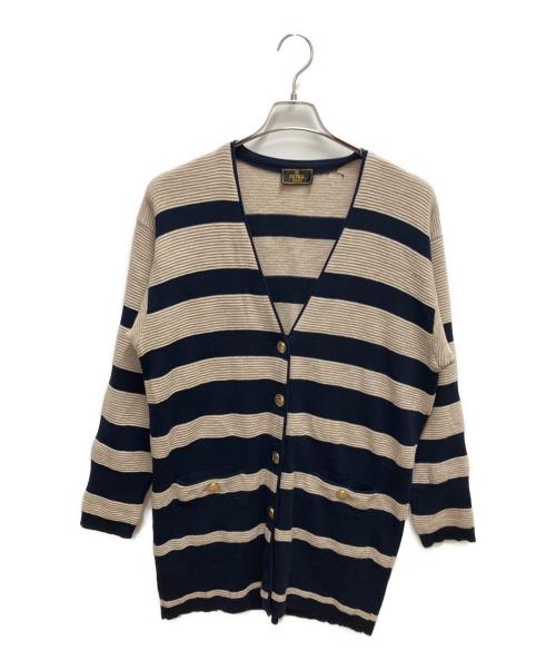 FENDI（フェンディ）FENDI (フェンディ) 厚手カーディガン ベージュ×ネイビー サイズ:SIZE 42の古着・服飾アイテム