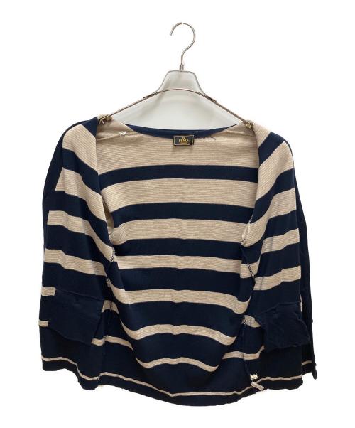 FENDI（フェンディ）FENDI (フェンディ) 厚手カーディガン ベージュ×ネイビー サイズ:SIZE 42の古着・服飾アイテム