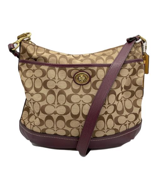 COACH（コーチ）COACH (コーチ) シグネチャー　ショルダーバッグ ベージュ×パープルの古着・服飾アイテム