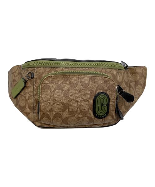 COACH（コーチ）COACH (コーチ) トラック ベルト バッグ・シグネチャー キャンバス・コーチ パッチ ウェストバッグ ベージュ×グリーンの古着・服飾アイテム