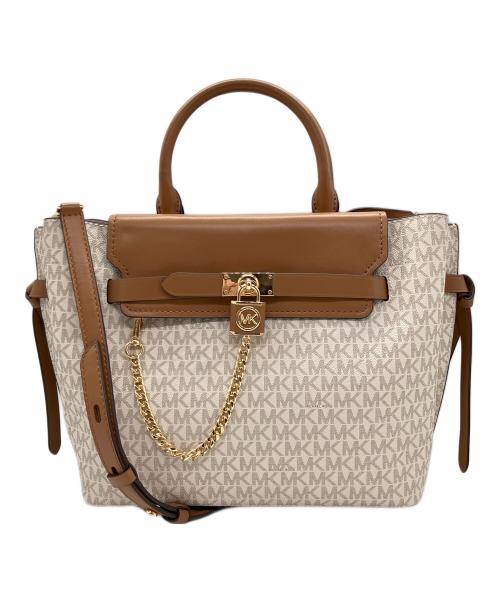 MICHAEL KORS（マイケル・コース）MICHAEL KORS (マイケル・コース) サッチェルラージ MKシグネチャー ベージュ×ブラウンの古着・服飾アイテム