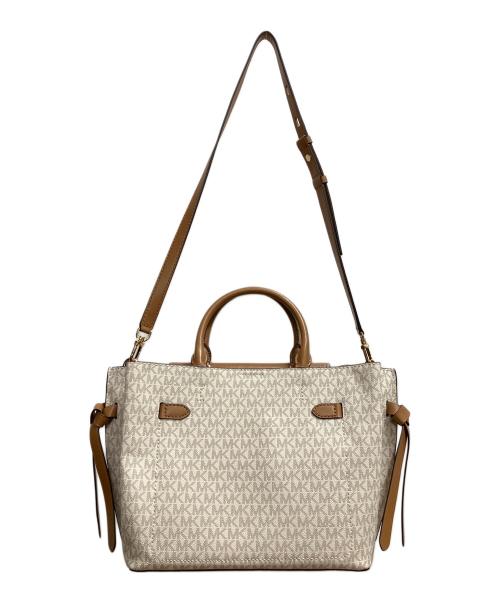 MICHAEL KORS（マイケル・コース）MICHAEL KORS (マイケル・コース) サッチェルラージ MKシグネチャー ベージュ×ブラウンの古着・服飾アイテム
