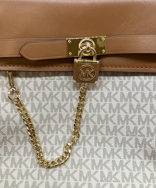 MICHAEL KORS（マイケル・コース）MICHAEL KORS (マイケル・コース) サッチェルラージ MKシグネチャー ベージュ×ブラウンの古着・服飾アイテム