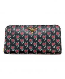 PRADA（プラダ）の古着「ラウンドファスナー財布」｜ブラック