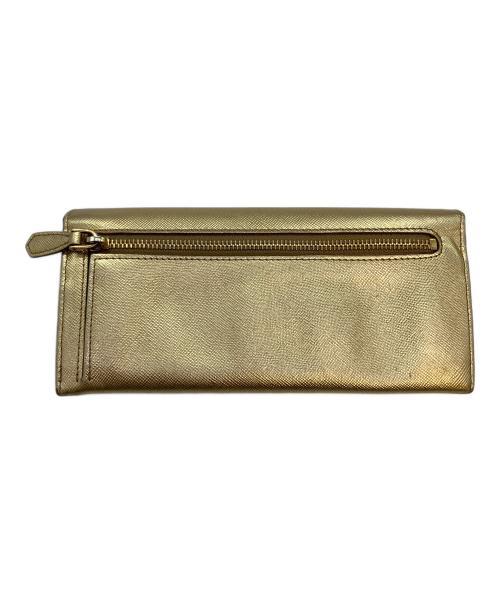 PRADA（プラダ）PRADA (プラダ) サフィアーノレザー リボン付き長財布 ゴールドの古着・服飾アイテム