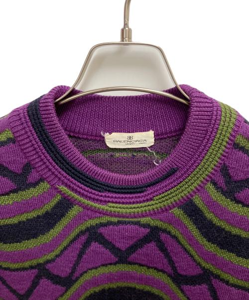 BALENCIAGA SPORTS（バレンシアガ）BALENCIAGA SPORTS (バレンシアガ) クルーネックニット パープル×グリーン サイズ:SIZE Lの古着・服飾アイテム