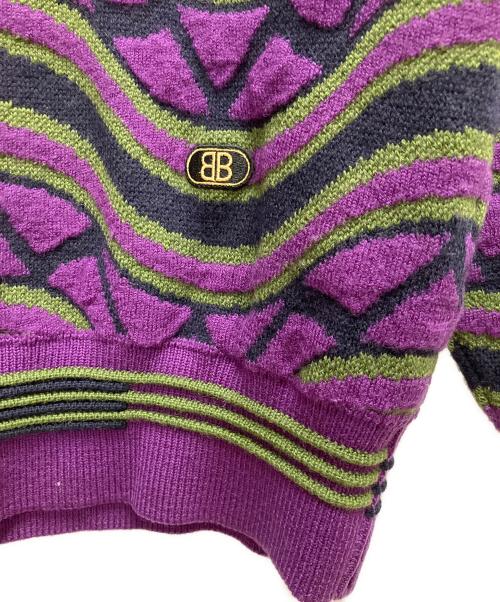 BALENCIAGA SPORTS（バレンシアガ）BALENCIAGA SPORTS (バレンシアガ) クルーネックニット パープル×グリーン サイズ:SIZE Lの古着・服飾アイテム