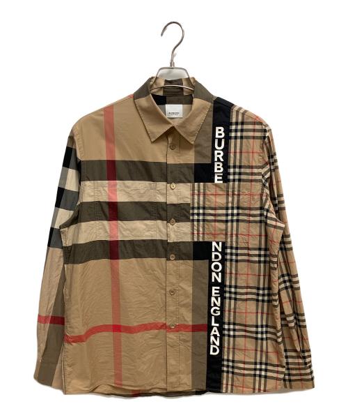 BURBERRY（バーバリー）BURBERRY (バーバリー) ロゴパッチワークプリント長袖シャツ ベージュ サイズ:SIZE Mの古着・服飾アイテム