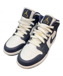 NIKE（ナイキ）の古着「GS AIR JORDAN 1 MID "WHITE METALLIC GOLD OBSIDIAN" ハイカットスニーカー」｜ホワイト×ネイビー