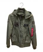 ALPHAアルファ）の古着「フーデッドリブジャケット MA-1 フライトジャケット」｜グリーン