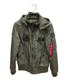 ALPHA（アルファ）の古着「フーデッドリブジャケット MA-1 フライトジャケット」｜グリーン