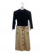 BLUE LABEL CRESTBRIDGEブルーレーベルクレストブリッジ）の古着「長袖ワンピース」｜ブラック×ベージュ