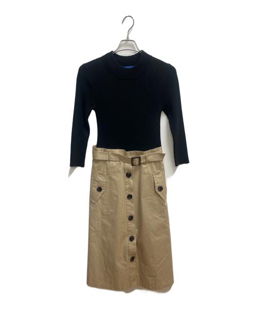 BLUE LABEL CRESTBRIDGE（ブルーレーベルクレストブリッジ）BLUE LABEL CRESTBRIDGE (ブルーレーベルクレストブリッジ) 長袖ワンピース ブラック×ベージュ サイズ:SIZE Mの古着・服飾アイテム