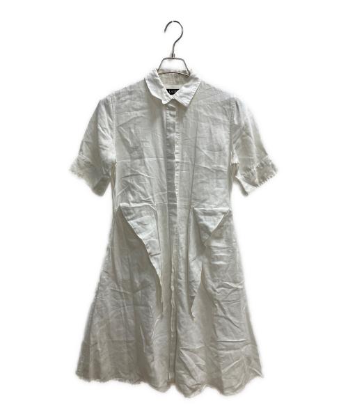 LAUREN RALPH LAUREN（ローレンラルフローレン）LAUREN RALPH LAUREN (ローレンラルフローレン) クロップドスリーブシャツ 半袖ワンピース ホワイト サイズ:SIZE 2の古着・服飾アイテム