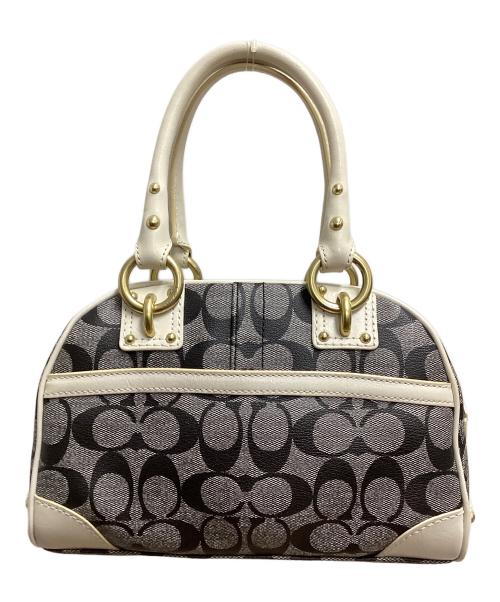 COACH（コーチ）COACH (コーチ) ヘリテージ ストライプ スモール ドームド サッチェル ハンドバッグ ブラック×ホワイトの古着・服飾アイテム